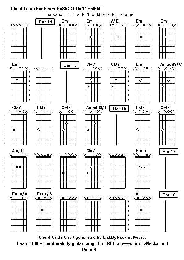 Chord Grids Chart of chord melody fingerstyle guitar song-Shout-Tears For Fears-BASIC ARRANGEMENT,generated by LickByNeck software.